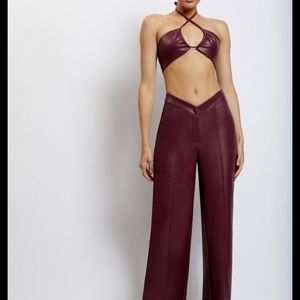 MESHKI Kamora Faux Leather Wide Leg Pants- Wine